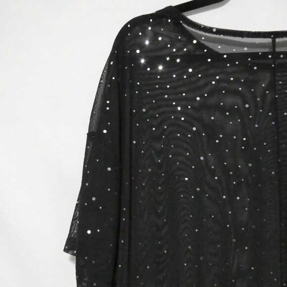 Unbranded | P2P 24 inches measured | Sheer Black Short Sleeve Sequin Shirt - Picture 9 of 13